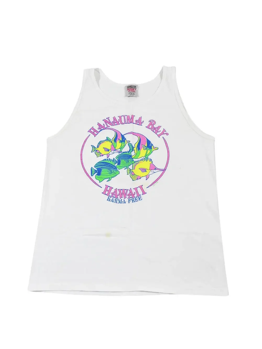 Vintage Hawaii Hanauma Bay 1989 Hawaiian Beach Ocean 80s White Tank Size Medium